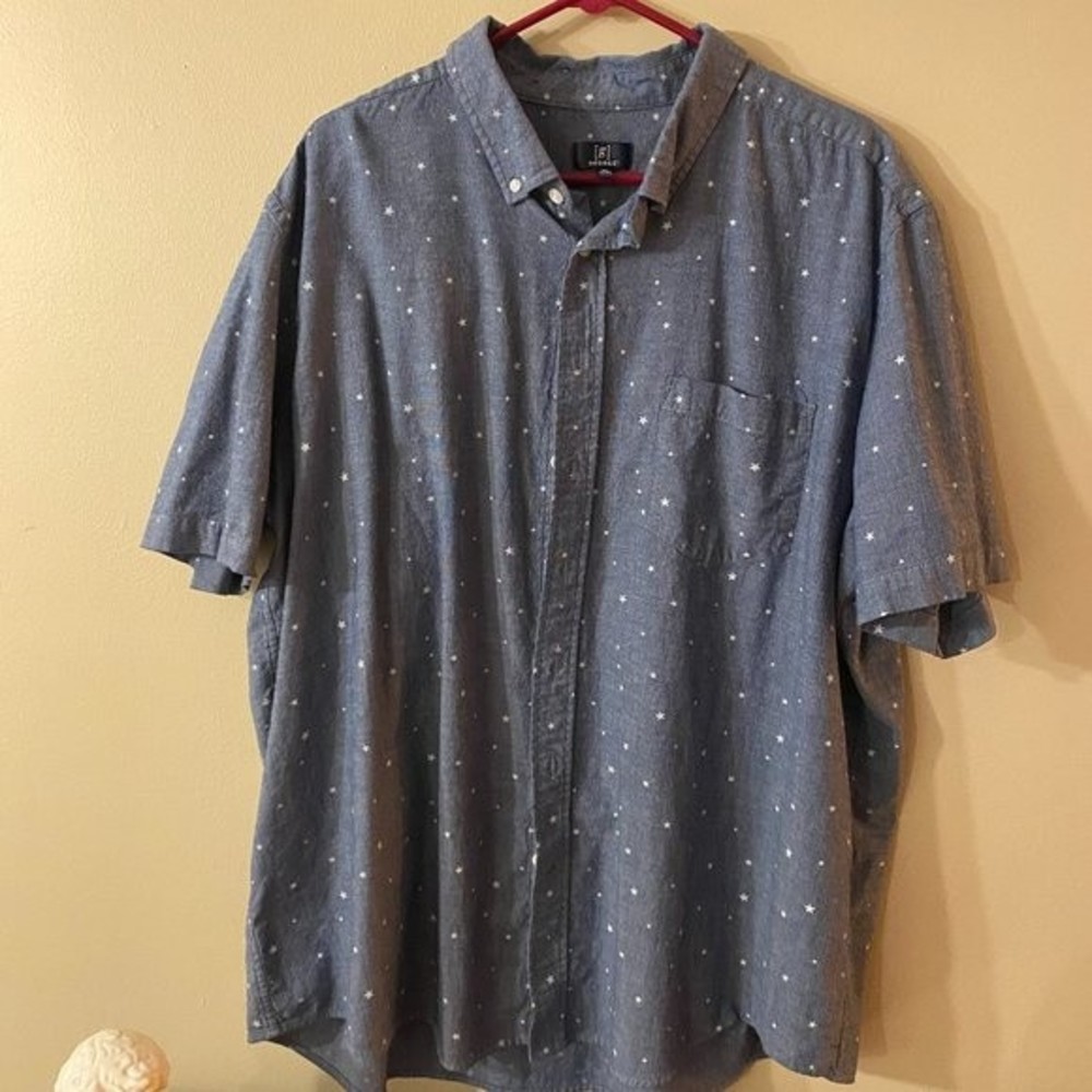 Geroge Blue Denim look shirt with stars, 3XL, Men's SS, 97% Cotton, 3% Spandex